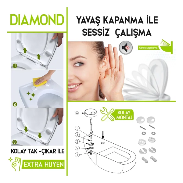 Aqua Bagno Diomand Yavaş Kapanan Klozet Kapağı - Görsel 3
