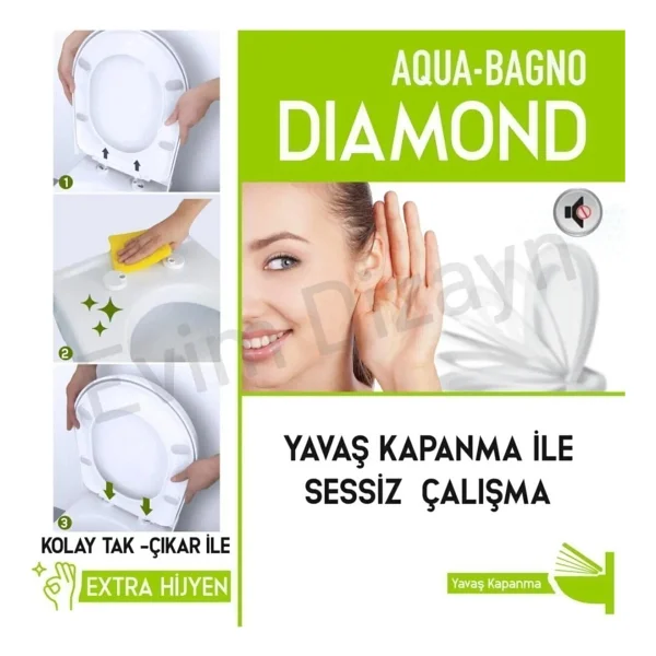 Aqua Bagno Diomand Yavaş Kapanan Klozet Kapağı - Görsel 7
