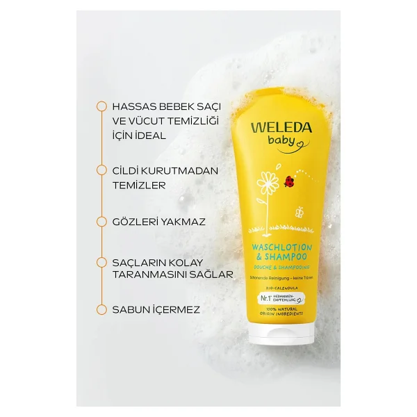 Weleda 200 ml Saç ve Vücut Şampuanı Calendula Göz Yakmayan Formül ile Dermatolojik Test Edilmiş - Görsel 2