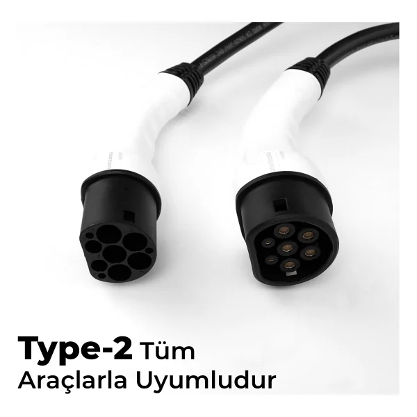 GoboEnergy 22kW Elektrikli Araç Şarj Kablosu (Type 2) AC 3 Faz EV Şarj Kablosu - 5m 22kW Yüksek Performans Elektrikli Araçlar İçin Tip 2 Şarj Kablosu - IP55 Su Geçirmez + IP54 Soket - Görsel 3