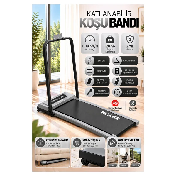 Walke G-Pro Uzaktan Kumandalı Katlanabilir Koşu Bandı - Görsel 9