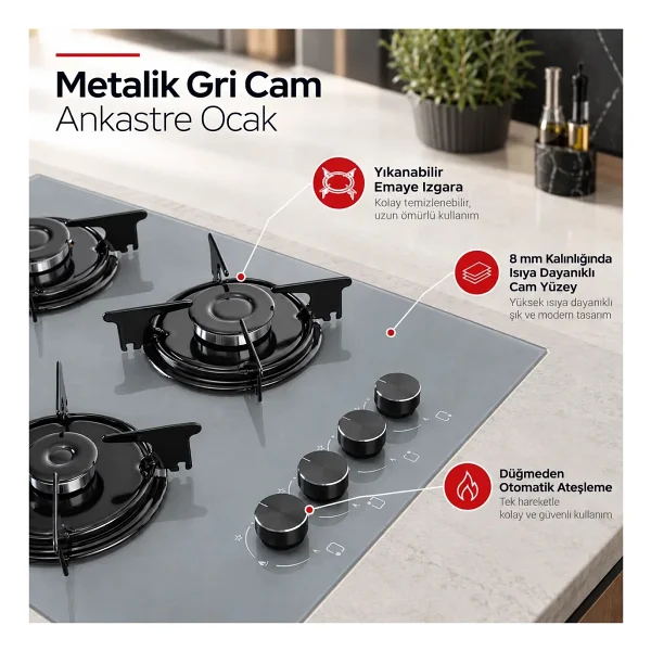 Luxell OC-88 Gri Cam Ankastre Ocak - Görsel 5
