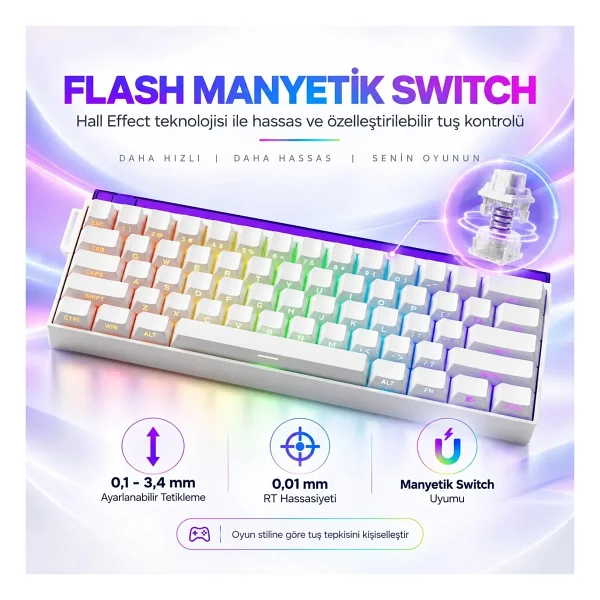 Akko Veekos SHINE60 HE RGB %60 TKL Flash Magnetic Switch Kablolu/Kablosuz Mekanik Oyuncu Klavyesi - Görsel 8