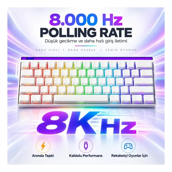 Akko Veekos SHINE60 HE RGB %60 TKL Flash Magnetic Switch Kablolu/Kablosuz Mekanik Oyuncu Klavyesi - Görsel 9
