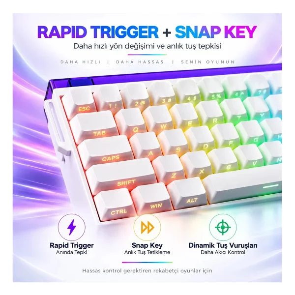 Akko Veekos SHINE60 HE RGB %60 TKL Flash Magnetic Switch Kablolu/Kablosuz Mekanik Oyuncu Klavyesi - Görsel 10