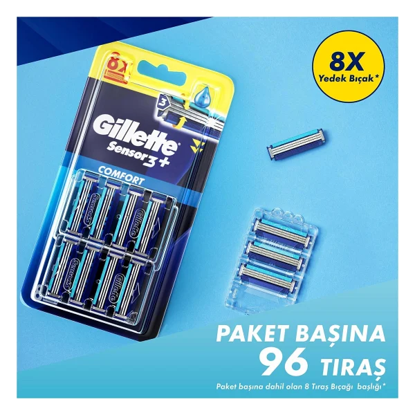 Gillette Sensor3 Yedek Tıraş Bıçağı 8 Adet Konforlu ve Pürüzsüz Tıraş İçin 3 Bıçaklı Sistem - Görsel 4