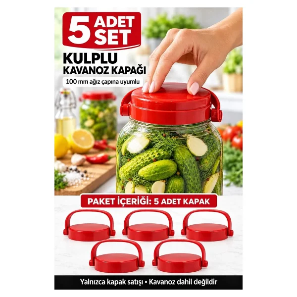 Binbirreyon 5 Adet Plastik Katlanır Saplı Kapak Kavanoz Kapağı Bidon Kapağı 100mm RA661 - Görsel 7
