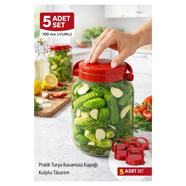 Binbirreyon 5 Adet Plastik Katlanır Saplı Kapak Kavanoz Kapağı Bidon Kapağı 100mm RA661 - Görsel 5