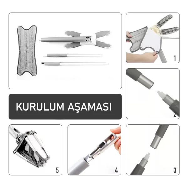 Vadi Home X Mop Yer Ve Duvar Silme Mop Kendinden Sıkmalı - Gri - Görsel 2