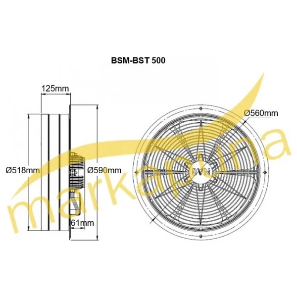 Bahçıvan 50 cm çapında BSM 500 1440 D/D 220/230 volt Monofaze Sanayi Aspiratörü - Görsel 2