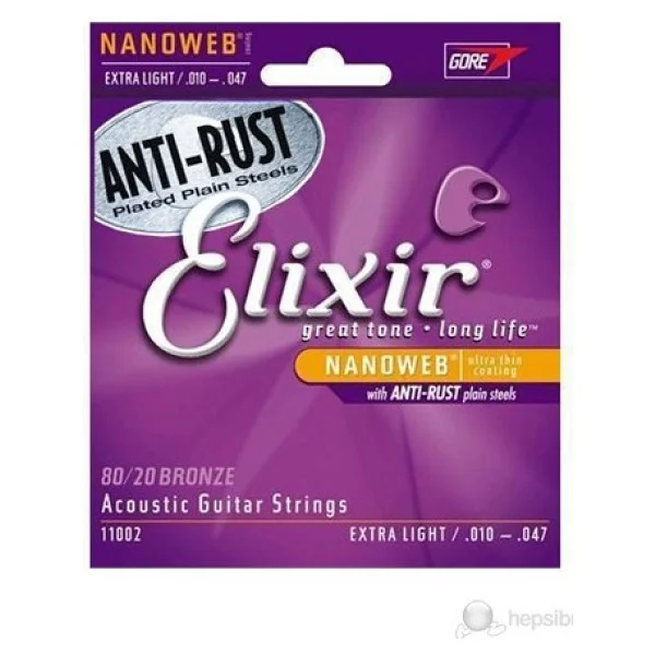 Elixir 11002 Nanoweb 80/20 Bronze 10-47 Akustik Gitar Teli - Görsel 4
