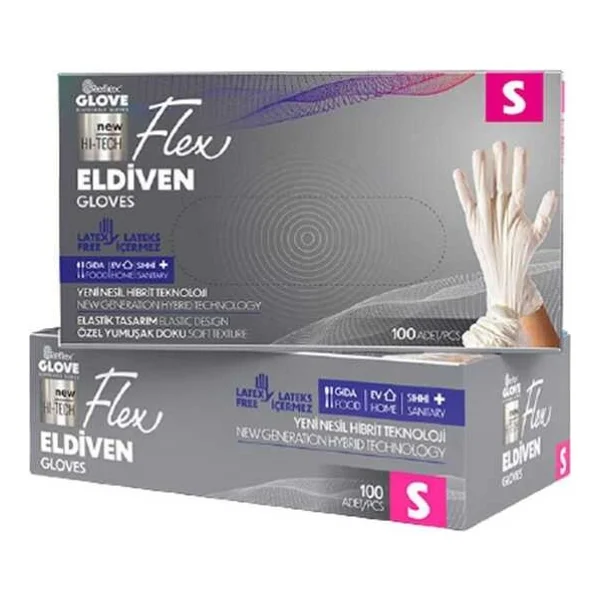 Reflex Flex Eldiven Tek Kullanımlık Pudrasız Pudrasız Eldiven - 100'lü Kutu - Beyaz - Görsel 7