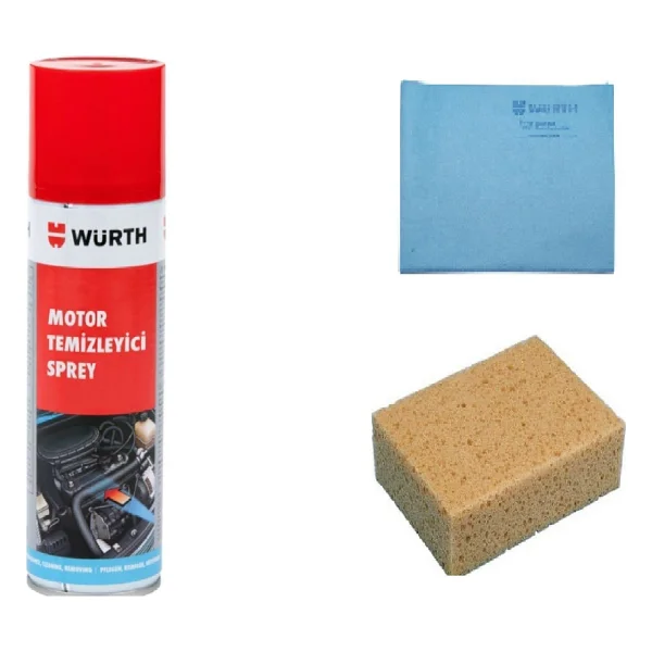Würth 3 Lü Set Hızlı Motor Temizleme Spreyi Mikrofiber Güderi Bez Ve Oto Yıkama Süngeri 3'lü Set - Görsel 6