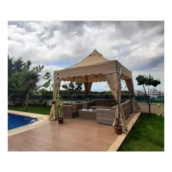Progarden Bahçe Çadırı Portatif Gölgelik Çardak Katlanır Kameriye Tente Gazebo - 3 X 3 M - Haki - Görsel 4