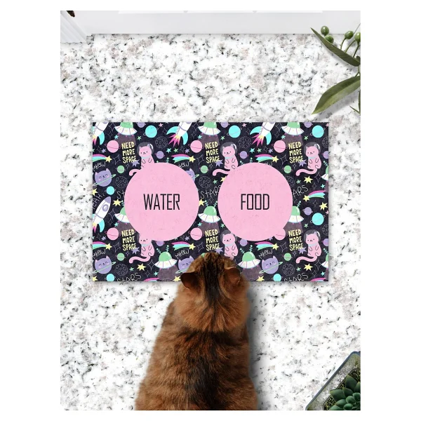 Patipeti Space Renkli Kediler Kedi Köpek Eğitim Mama Paspası Ve Beslenme Altlığı - Görsel 2