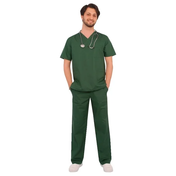 Emel Tekstil Doktor Likralı Terikoton Erkek Haki Forma V Yaka Takım Uniforma 4822 XS Beden - 1 - 2 - Görsel 3