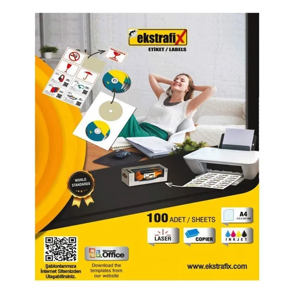 Ekstrafix Fıx-5104 192x59 Mm 4'lü 100 Sayfa A4 Lazer Etiket - Görsel 2