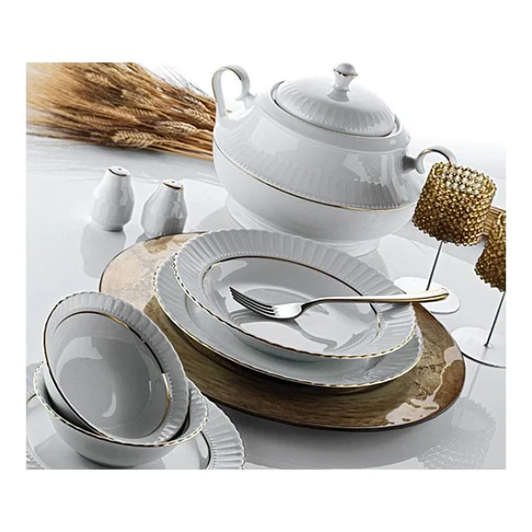Güral Porselen Sedef 22 Cm. Çukur Yemek Tabağı Çukur Tabak 6 Adet Altın Fileli - 22 Cm - Görsel 4