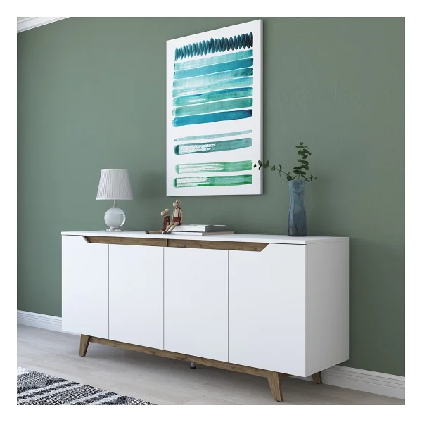 Rani Gd102 Modern Ayaklı Konsol Beyaz - Minyatür Ceviz - 78 X 45 X 180 - Görsel 8