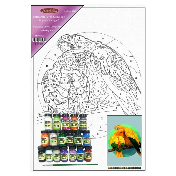 Artebella Numaralı Tuval Kompozit Boyama Antb0010 "Papağan" 35x50 - Görsel 2