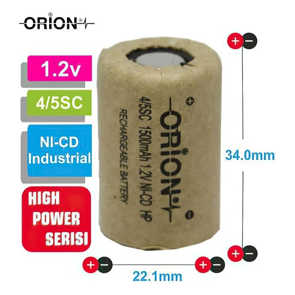 Orion 1.2v 1500 mAh Ni-CD 4/5sc Şarjlı Pil - Görsel 3