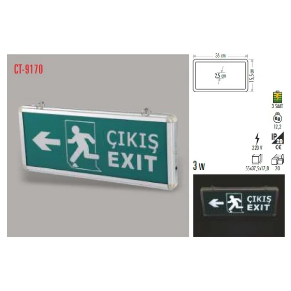 Cata Ct-9170 Akülü Ledli Çıkış Armatürü - Görsel 2