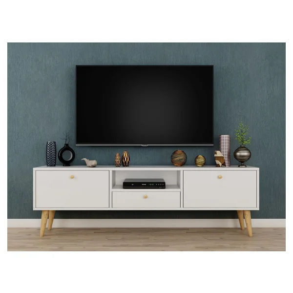 Penta TV Sehpası, Ahşap Ayaklı, Beyaz, 160 Cm - Görsel 7