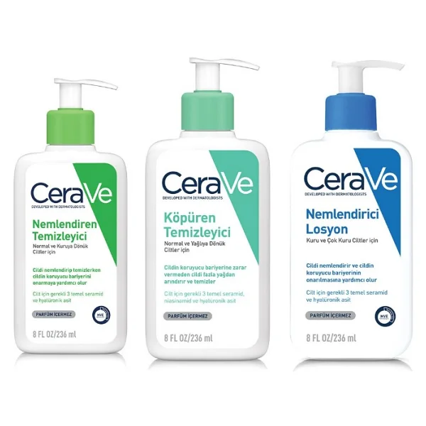 Cerave Nemlendiren Temizleyici 236 Ml + Köpüren Temizleyici 236 Ml + Nemlendirici Losyon 236 Ml - Görsel 2