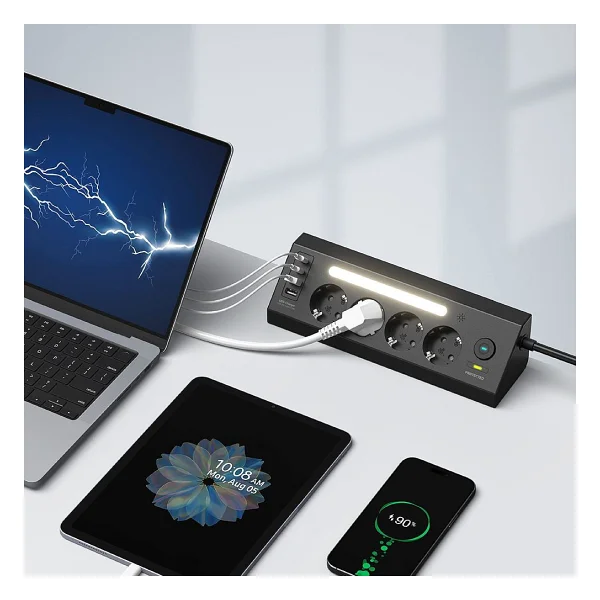 Fulltech Ftr-22 Anahtarlı Usb'li Siyah 2 M 4'lü Akım Korumalı Priz - Görsel 2