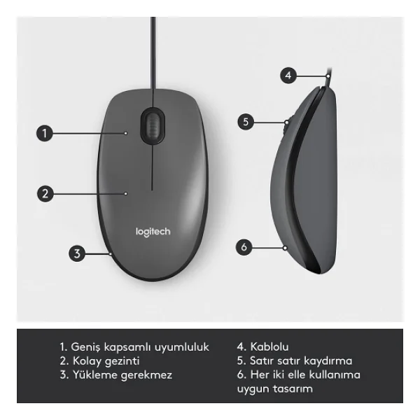 Logitech M100 910-006652 Siyah Optik Kablolu Mouse - Görsel 9