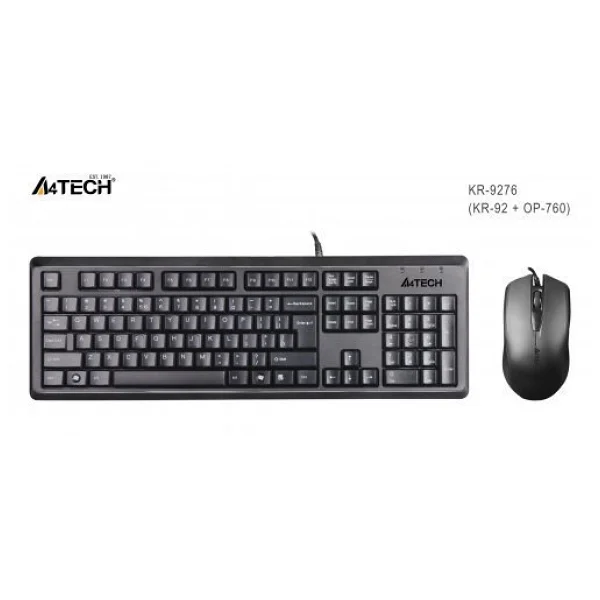 A4 Tech KR-9276 USB Multimedya Siyah Q Klavye+Mouse - Görsel 2
