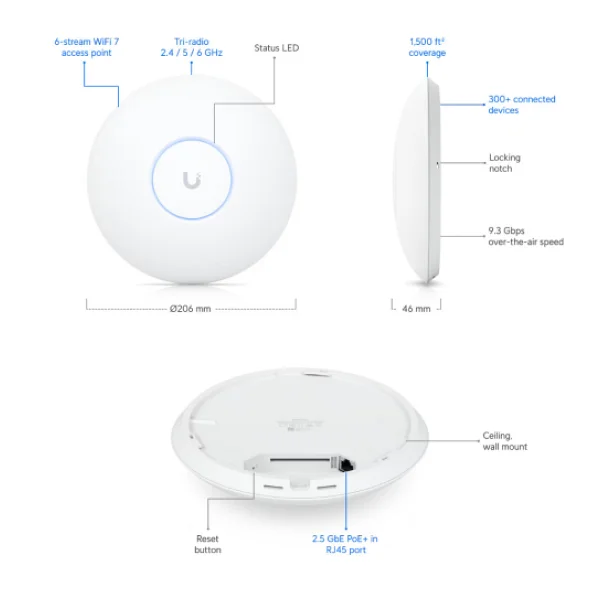 Ubiquiti Unifi U7 Pro 7300 Mbps İç Ortam Access Point - Görsel 6