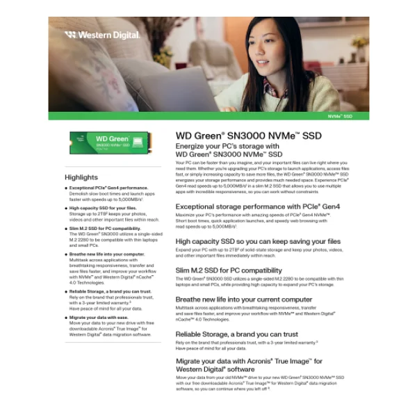 Western Digital Green Sn3000 Wds100t4g0e Pcı-Express 4.0 1 TB M.2 SSD - Görsel 4