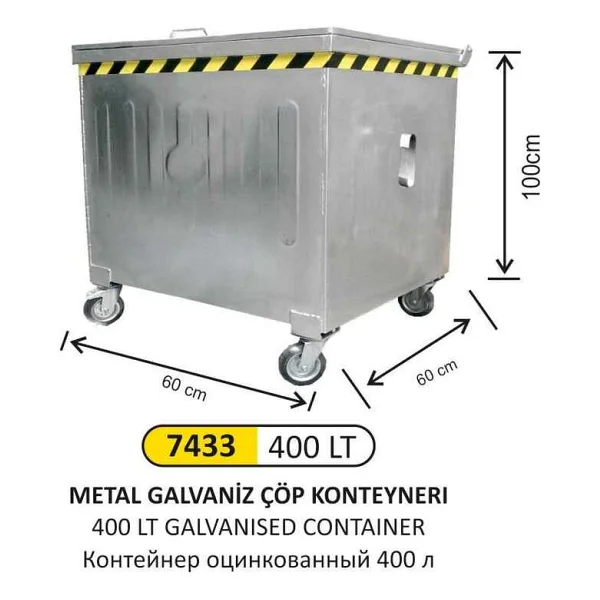 Arı Metal 7433 400 Lt Metal Galvaniz Çöp Konteyneri - Görsel 4