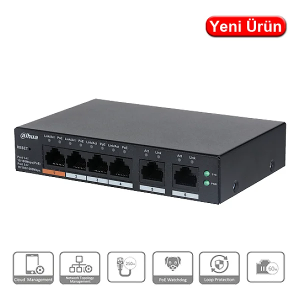 Dahua Cs4006-4et-60 4 Port 10/100/1000 Mbps Yönetilebilir Gigabit Poe Switch - Görsel 8
