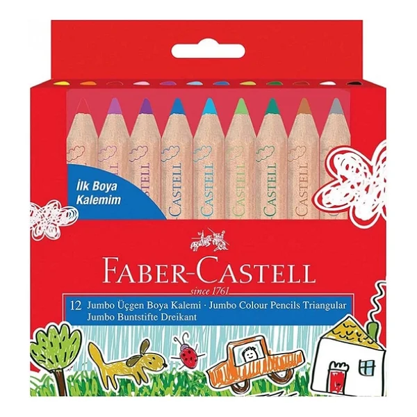 Faber-Castell Yarım Boy 12'li Jumbo Kuru Boya Seti - Görsel 8