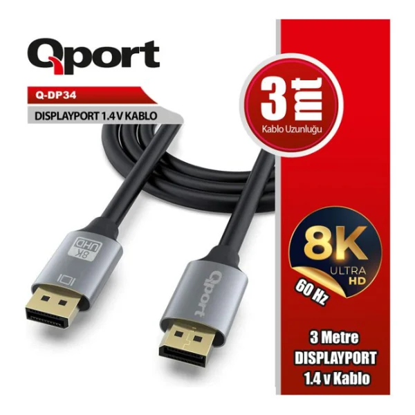 Qport Q-Dp34 3 M 8K Displayport Kablo - Görsel 2