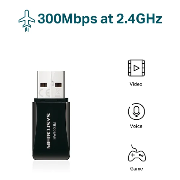 Mercusys Mw300um 300 Mbps Kablosuz Ağ Adaptörü - Görsel 2