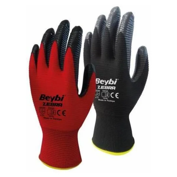 Beybi Nitril Poly Pnzebra 10 Beden Kırmızı Siyah Eldiven 12li Paket En388 (3131x) - Görsel 5