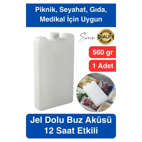 12 Saat Süreli 560 gr Jel Dolu Buz Aküsü Plastik Soğuk Zincir Gıda Yiyecek Uzun Süre Koruma 1 Adet