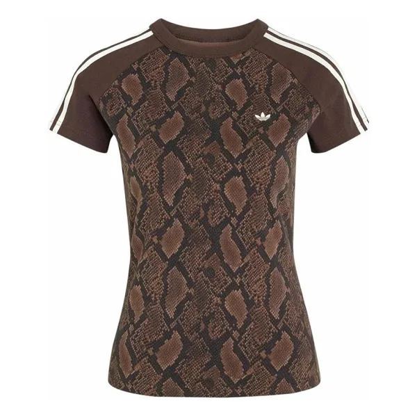 Adidas Snake Print Cali KX1889 Kahverengi Kısa Kollu Bisiklet Yaka Kadın Tişört