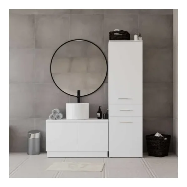 Adore Mobilya Diamond Çamaşır Sepetli Kapaklı Ve Çekmeceli Çok Amaçlı Dolap - Parlak Lake Beyaz 52x187x38 Cm (gxyx