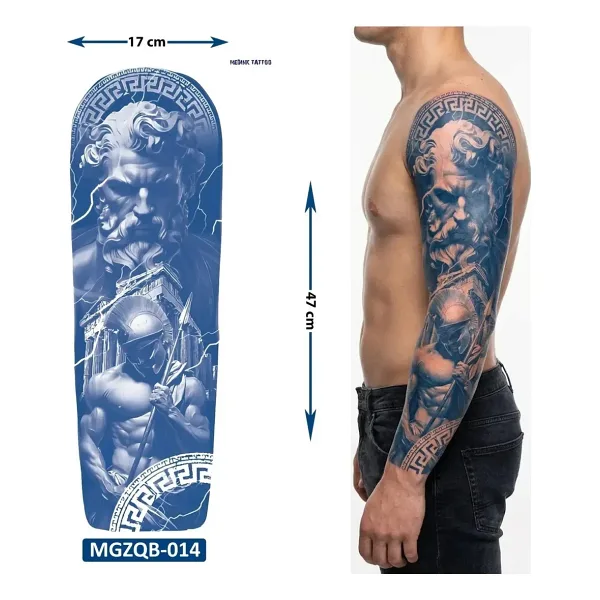 Airbrush Tattoo Savaşçı Zeus Yarı Kalıcı Tam Kol Bacak Kaplama Geçici Dövme