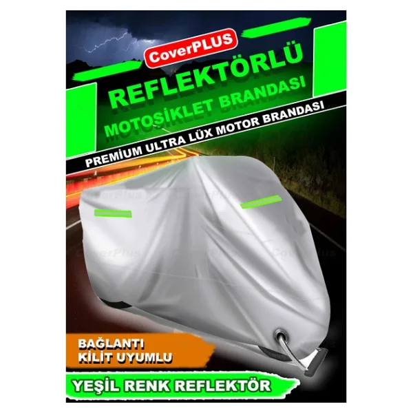Arora Atak 249 Arka Çanta Uyumlu Motor Brandası Motosiklet Branda Yeşil Reflektörlü-Gri