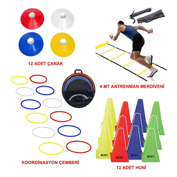 AVESSA Scucs 26'lı Antrenman Seti 12'li Çanak 12'li Huni 4 mt Antrenman Merdiven Koordinasyon Çemberi