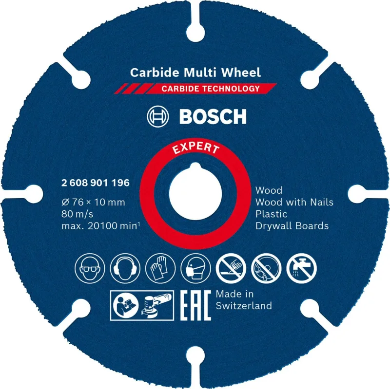 Bosch 1x EXPERT Carbide Multi Wheel Kesici Diskler (Sert ahşap, Çivili ahşap, Plastik, Alçıpan panel, Ø 76 mm, Aksesuar Mini Avuç Taşlama Makinesi)