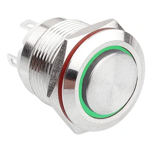 D35 16mm Metal Yeşil Halka Ledli Yaylı Buton 12V