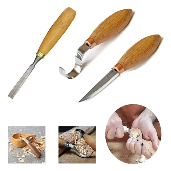 Depolife Ahşap Oyma Bıçak Alet Seti Kaşık Kuksa Oval Düz Oyma Yontma Bıçağı 3 Parçalı Set