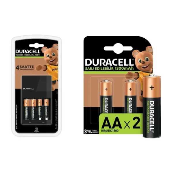 Duracell CEF 14 Şarj Aleti ve Şarj Edilebilir 1300 mAh AA 2'li Pil Seti