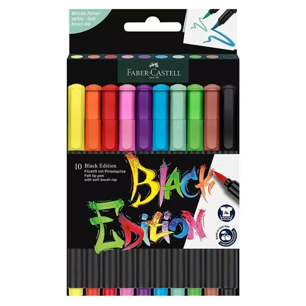 Faber-Castell Black Edition 10'lu Fırça Uçlu Keçeli Kalem Seti
